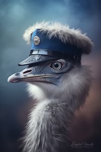 harry_S_ostrich_wild_long_blue_hair_wear_a_police_helmet_softbl_971fef4c-ac00-4d6c-81f1-60df7743ca3d